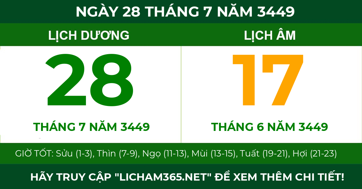lịch âm ngày 28 tháng 7 năm 3449