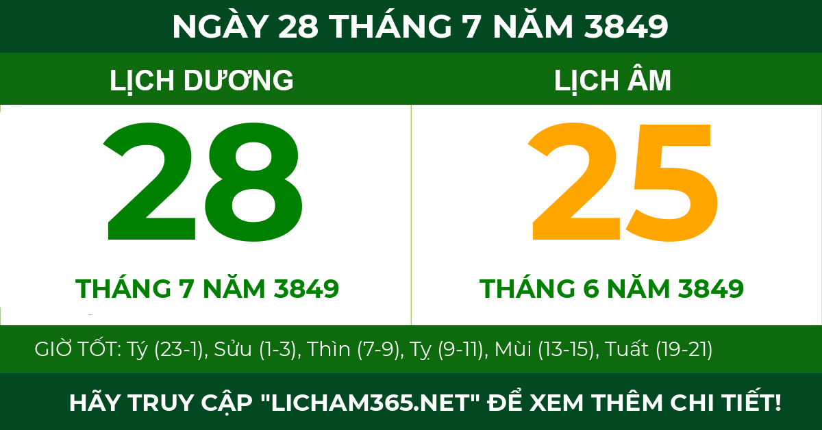 lịch âm ngày 28 tháng 7 năm 3849