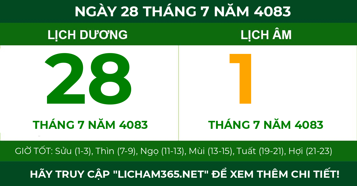 lịch âm ngày 28 tháng 7 năm 4083