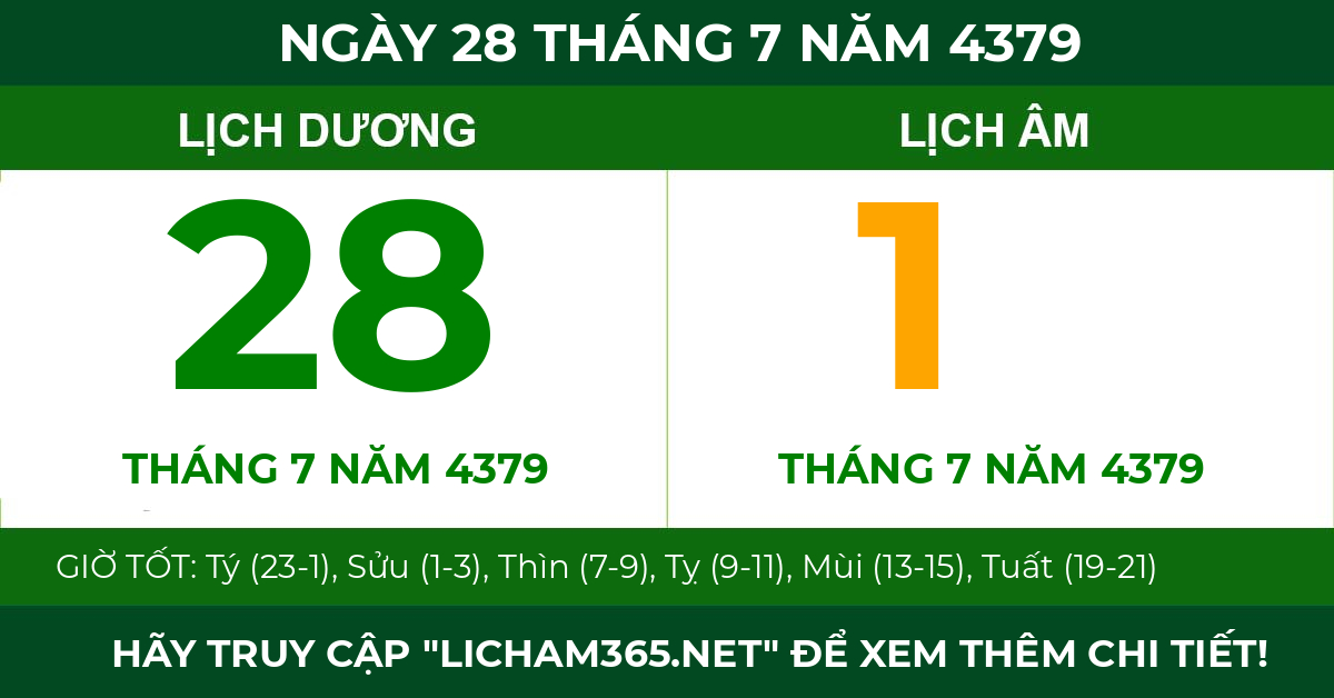 lịch âm ngày 28 tháng 7 năm 4379