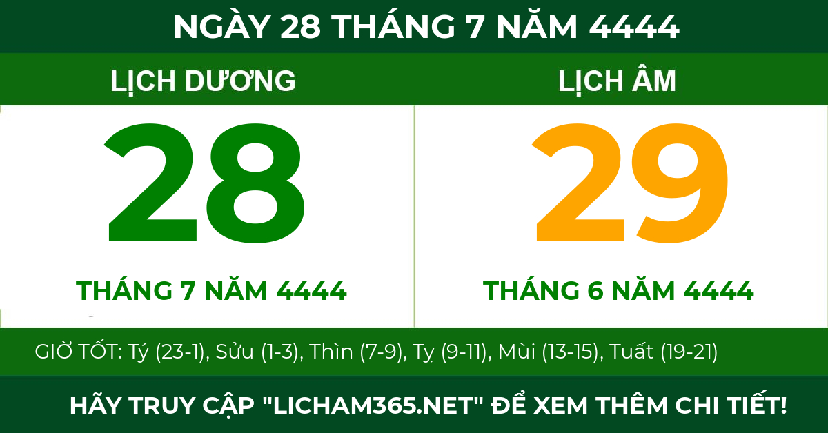 lịch âm ngày 28 tháng 7 năm 4444
