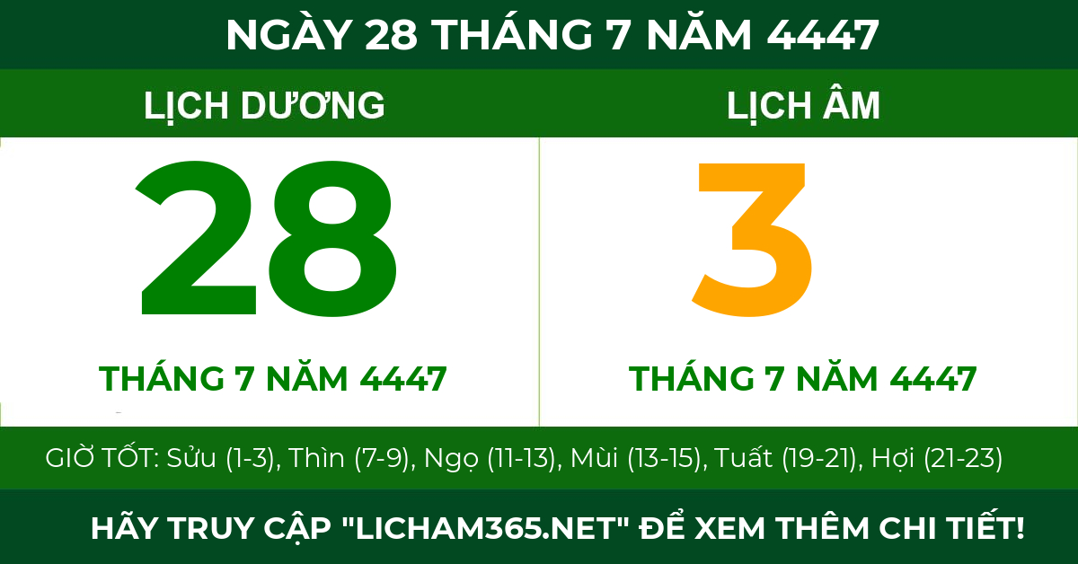 lịch âm ngày 28 tháng 7 năm 4447