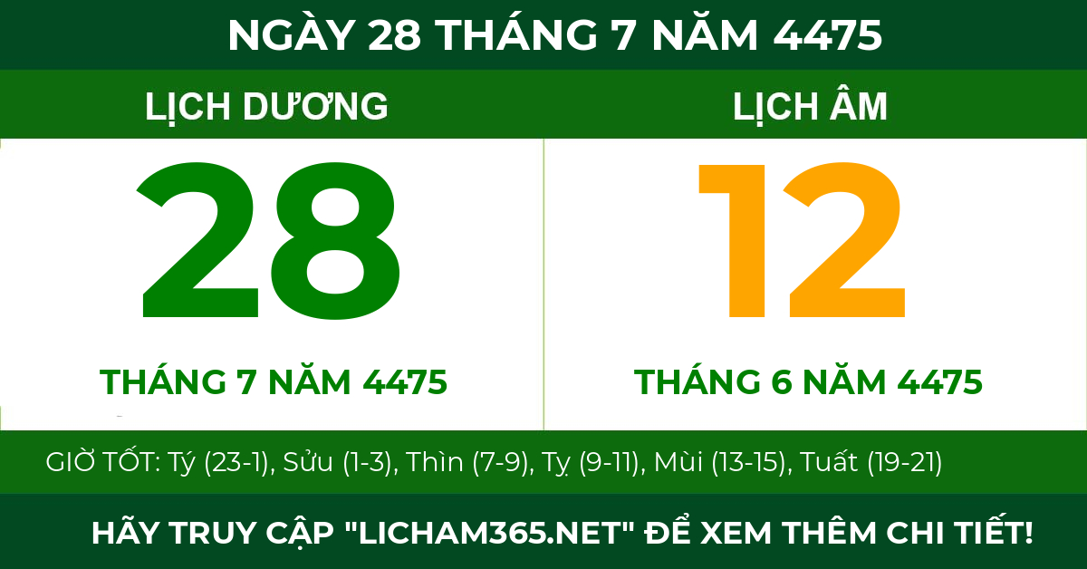 lịch âm ngày 28 tháng 7 năm 4475