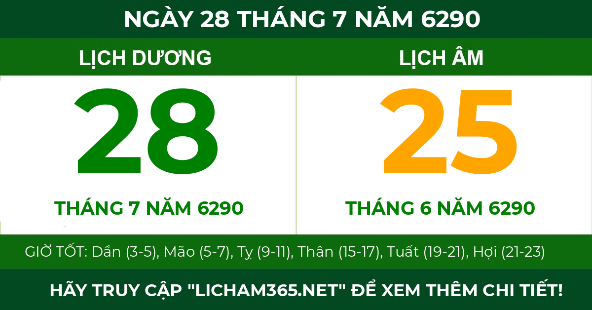 lịch âm ngày 28 tháng 7 năm 6290