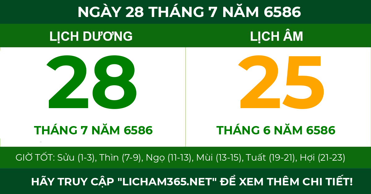 lịch âm ngày 28 tháng 7 năm 6586