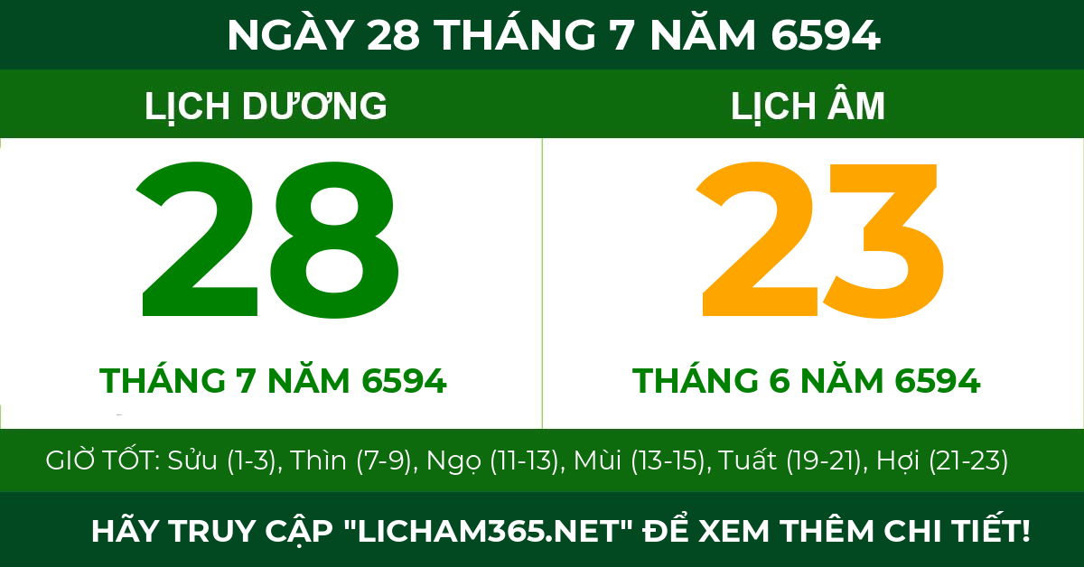 lịch âm ngày 28 tháng 7 năm 6594