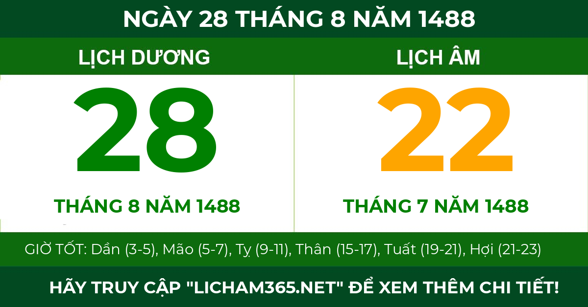 lịch âm ngày 28 tháng 8 năm 1488
