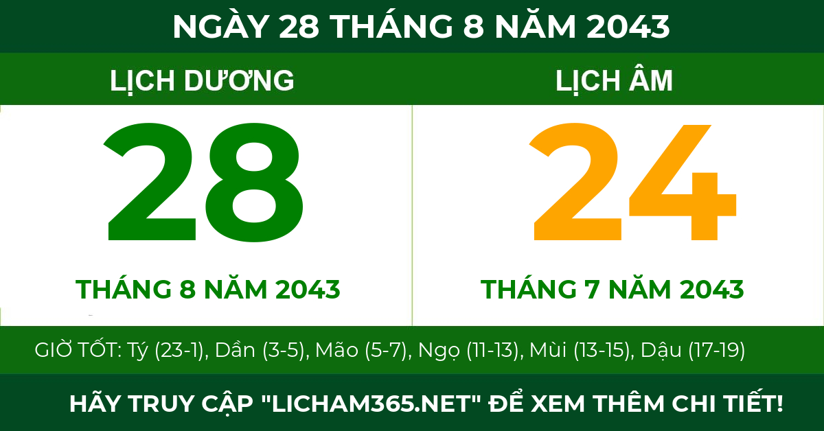 lịch âm ngày 28 tháng 8 năm 2043