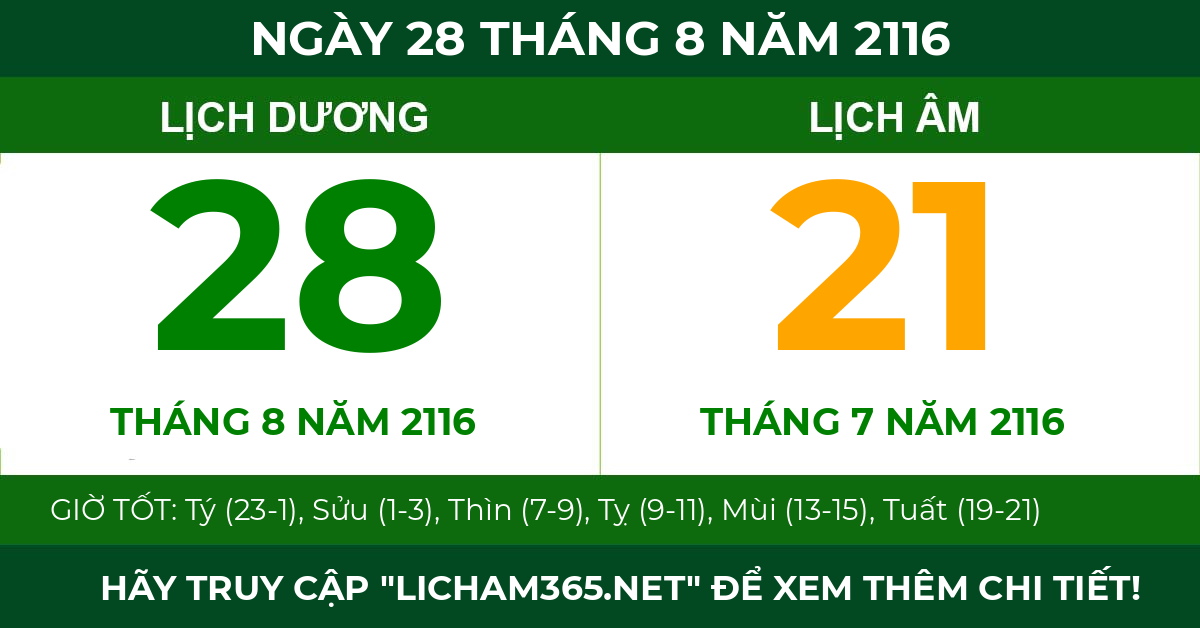 lịch âm ngày 28 tháng 8 năm 2116