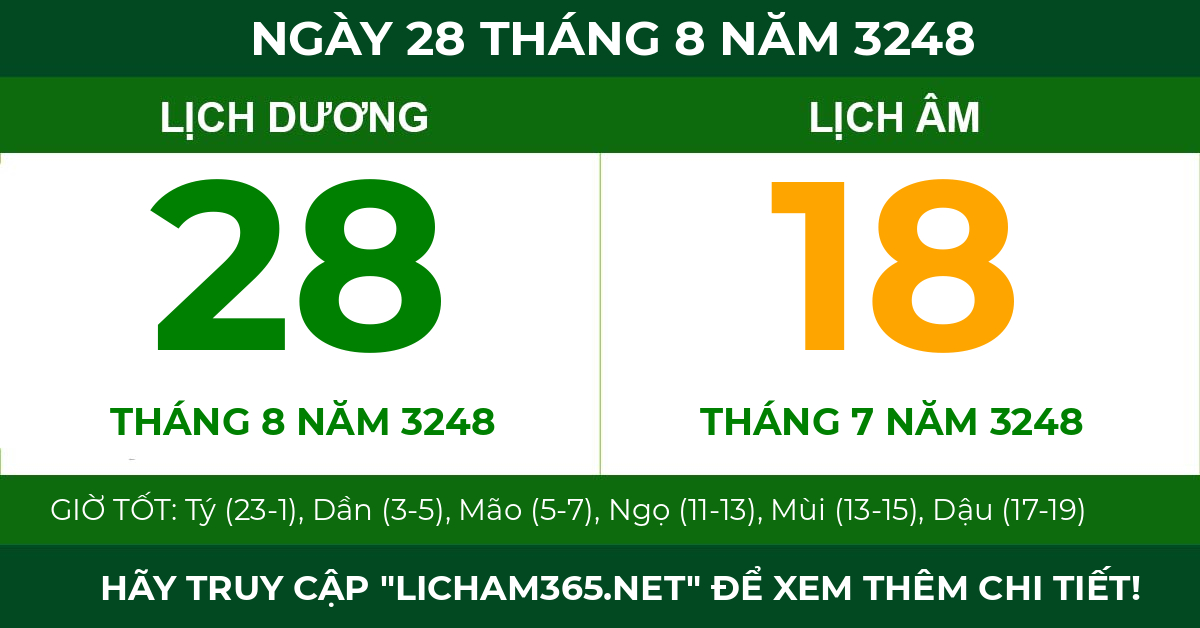 lịch âm ngày 28 tháng 8 năm 3248