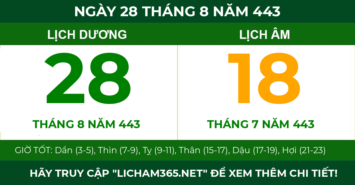 lịch âm ngày 28 tháng 8 năm 443