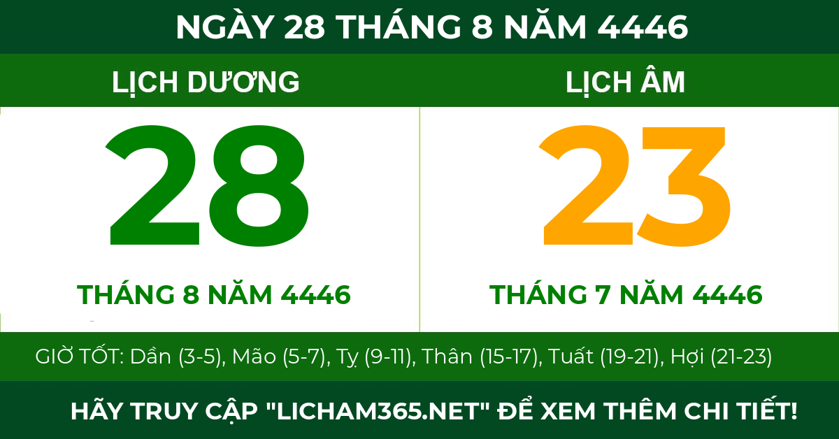 lịch âm ngày 28 tháng 8 năm 4446