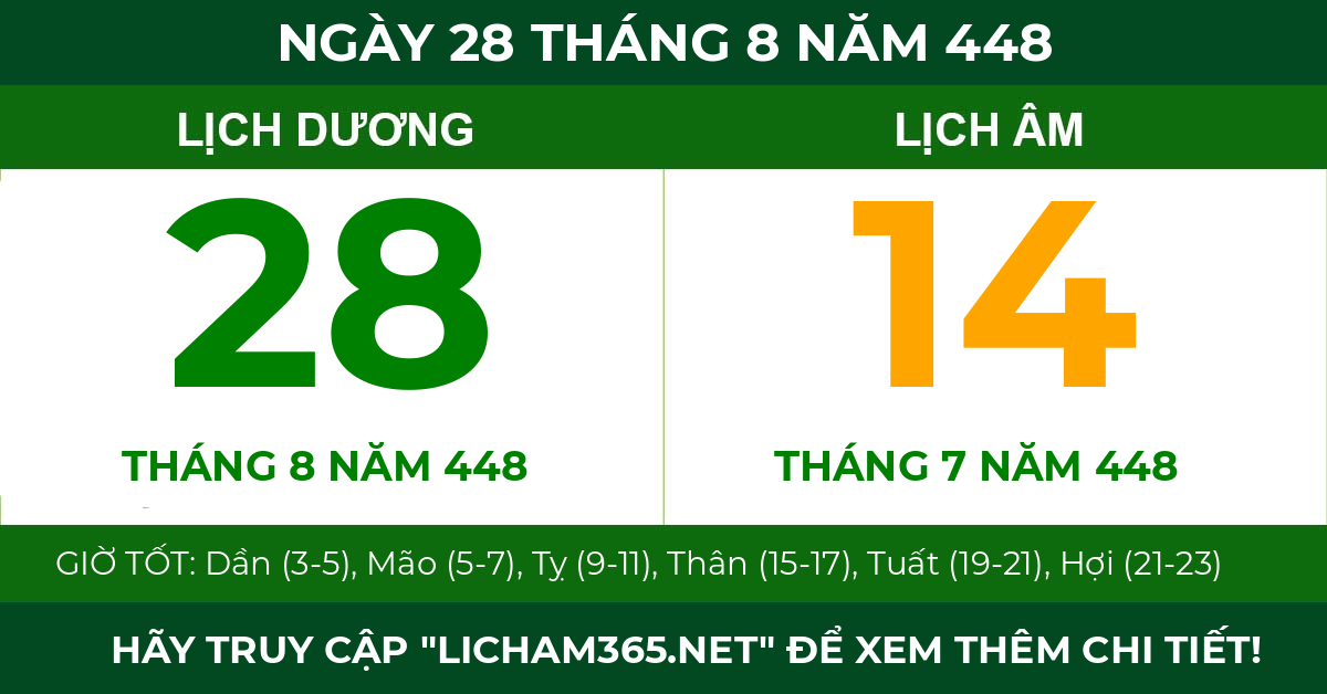 lịch âm ngày 28 tháng 8 năm 448