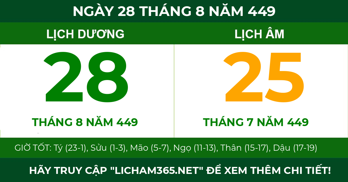 lịch âm ngày 28 tháng 8 năm 449