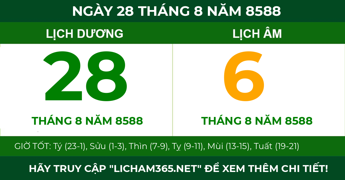 lịch âm ngày 28 tháng 8 năm 8588
