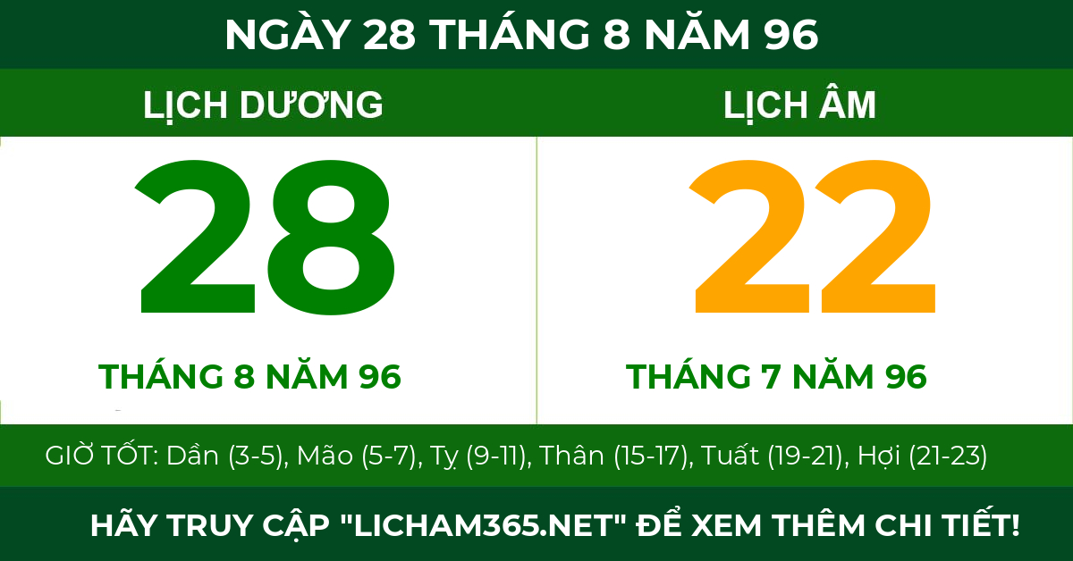 lịch âm ngày 28 tháng 8 năm 96