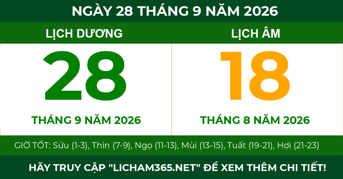 lịch âm ngày 28 tháng 9 năm 2026