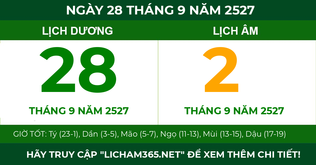lịch âm ngày 28 tháng 9 năm 2527