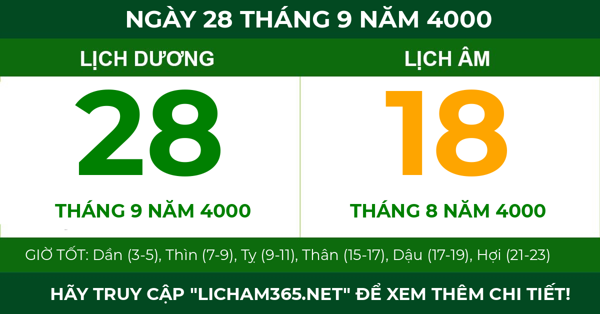 lịch âm ngày 28 tháng 9 năm 4000