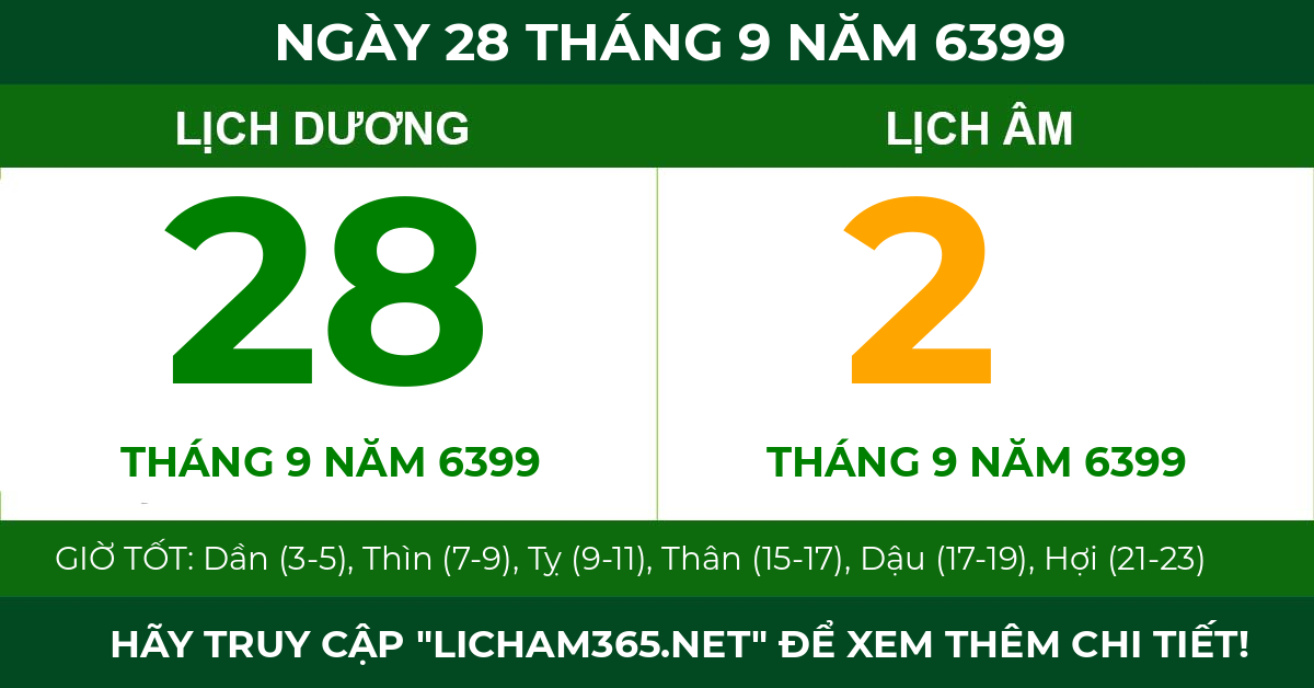 lịch âm ngày 28 tháng 9 năm 6399