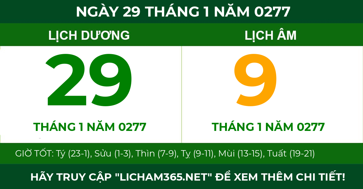 lịch âm ngày 29 tháng 1 năm 0277