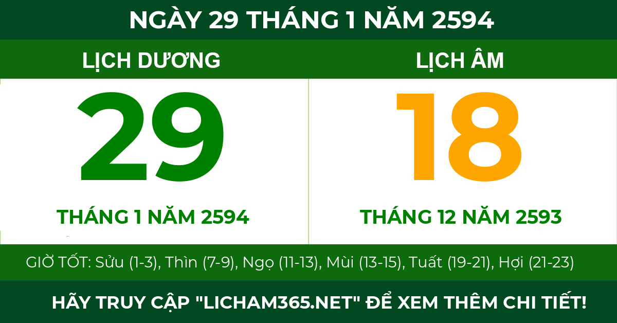 lịch âm ngày 29 tháng 1 năm 2594