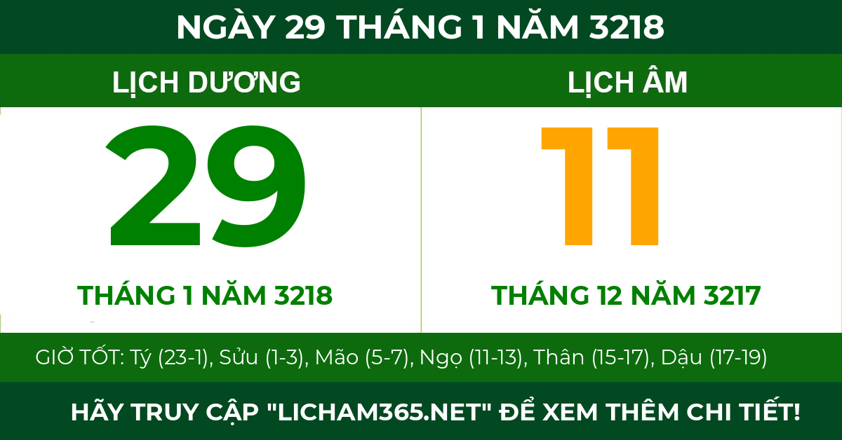 lịch âm ngày 29 tháng 1 năm 3218