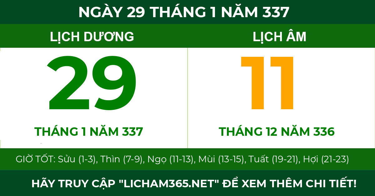 lịch âm ngày 29 tháng 1 năm 337