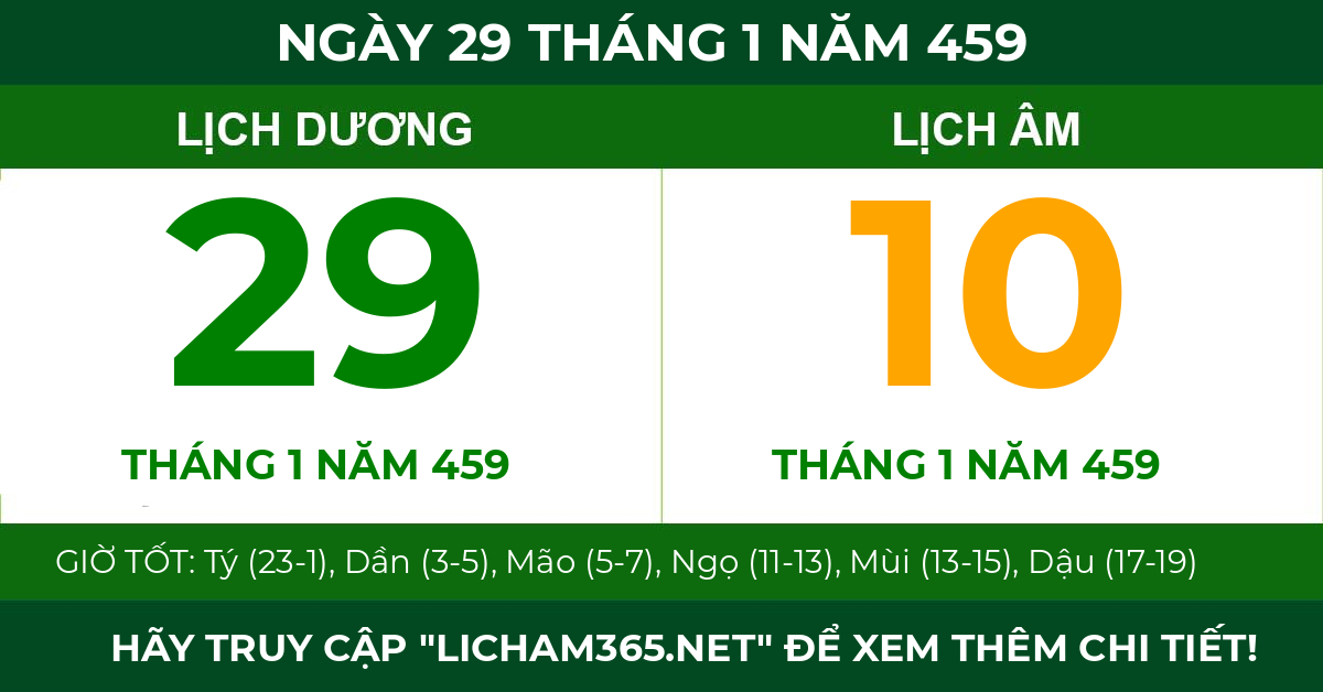 lịch âm ngày 29 tháng 1 năm 459