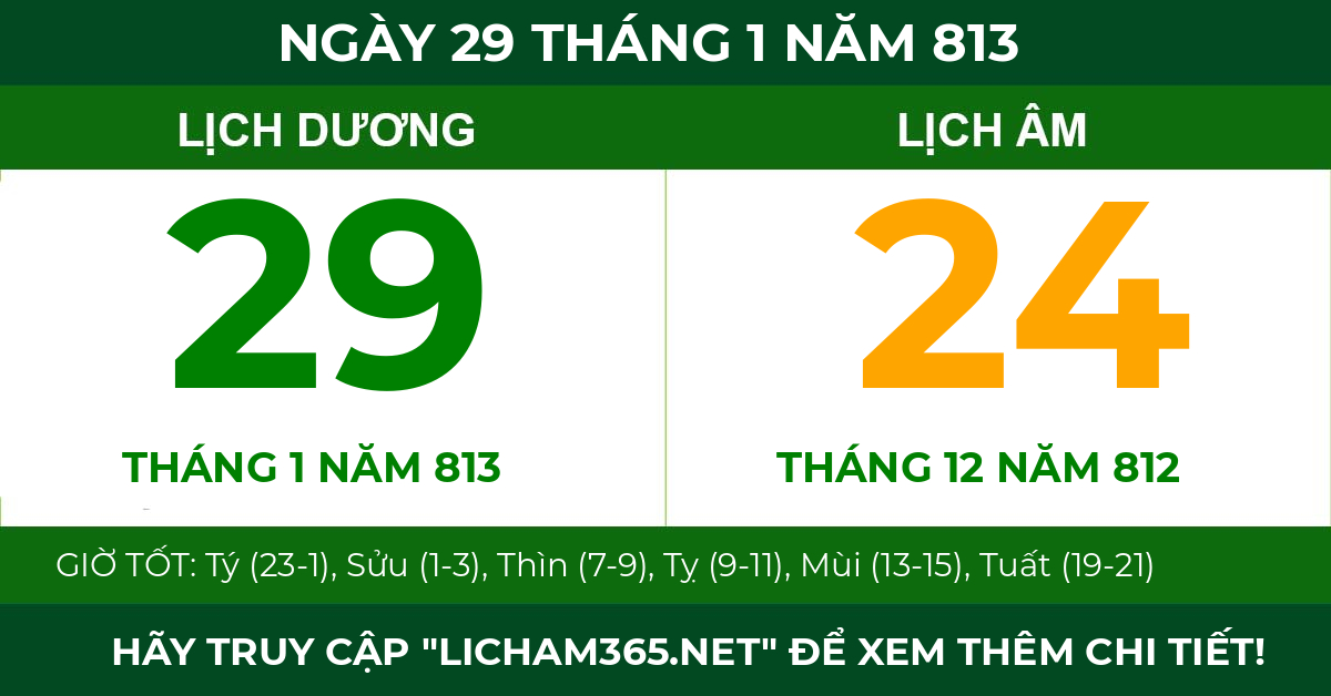 lịch âm ngày 29 tháng 1 năm 813