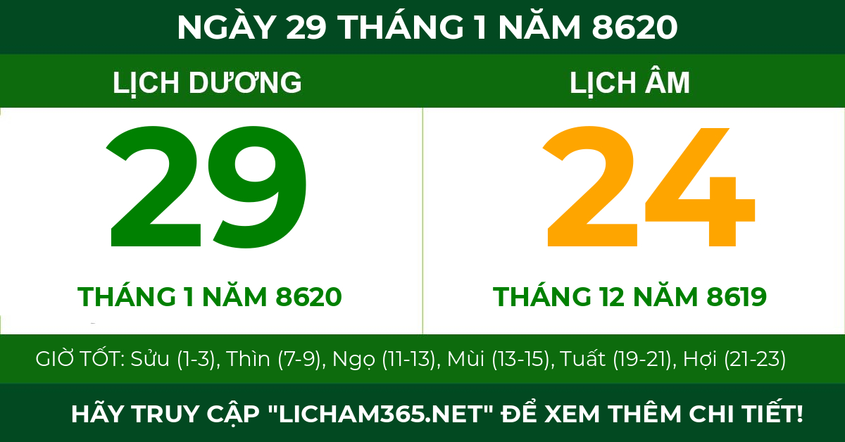 lịch âm ngày 29 tháng 1 năm 8620