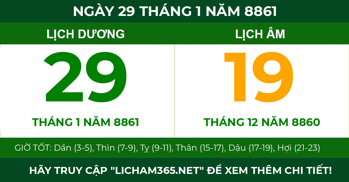 lịch âm ngày 29 tháng 1 năm 8861