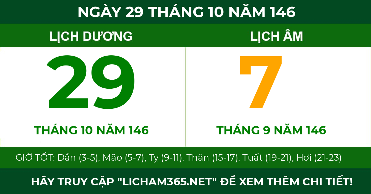 lịch âm ngày 29 tháng 10 năm 146