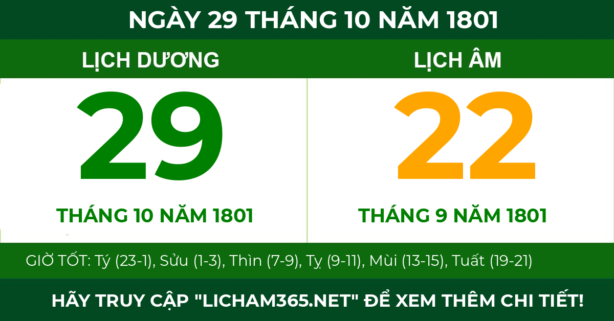lịch âm ngày 29 tháng 10 năm 1801