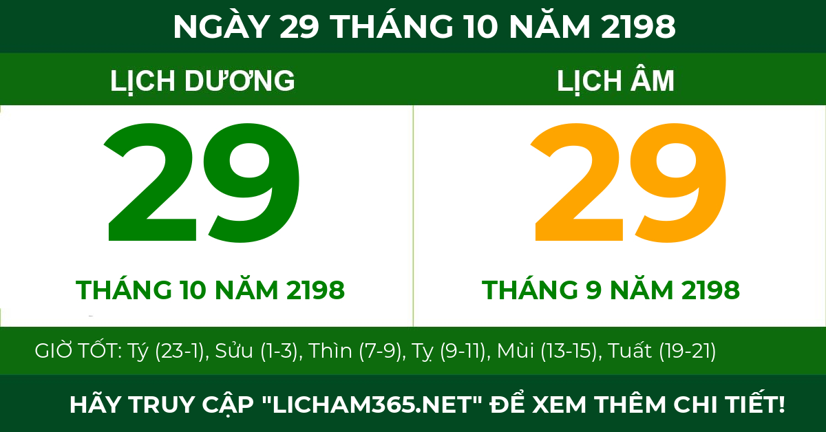 lịch âm ngày 29 tháng 10 năm 2198