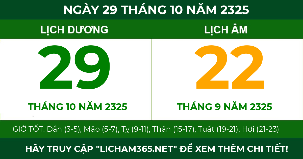 lịch âm ngày 29 tháng 10 năm 2325