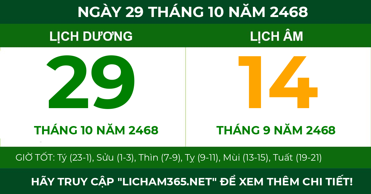lịch âm ngày 29 tháng 10 năm 2468