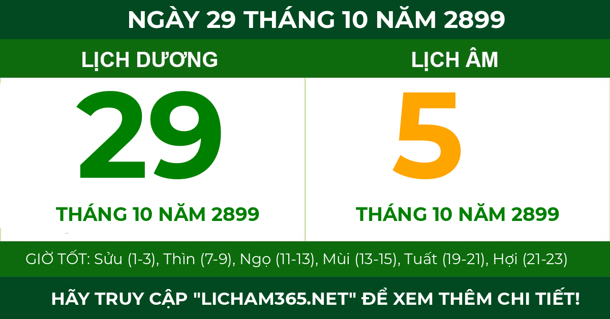 lịch âm ngày 29 tháng 10 năm 2899