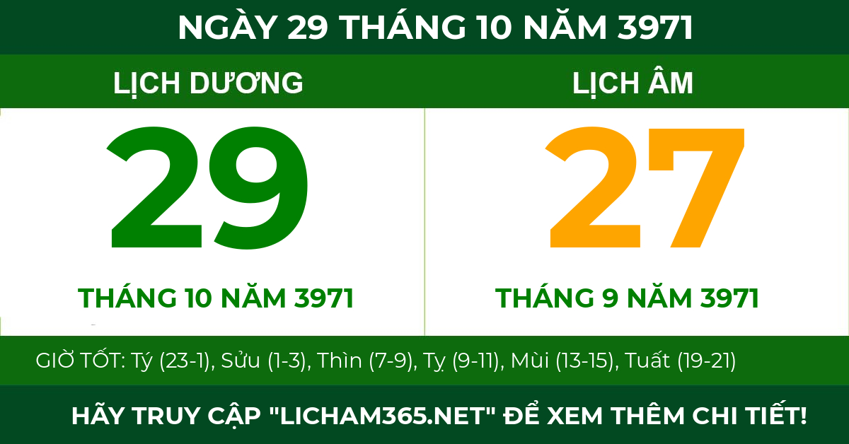 lịch âm ngày 29 tháng 10 năm 3971