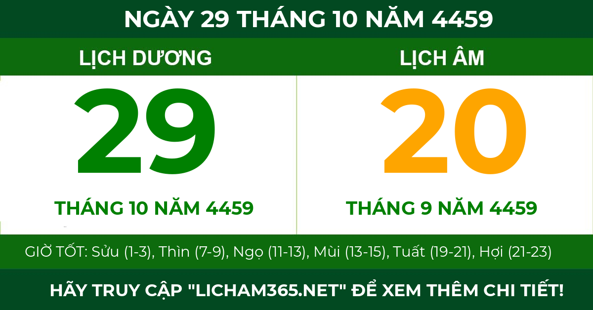 lịch âm ngày 29 tháng 10 năm 4459
