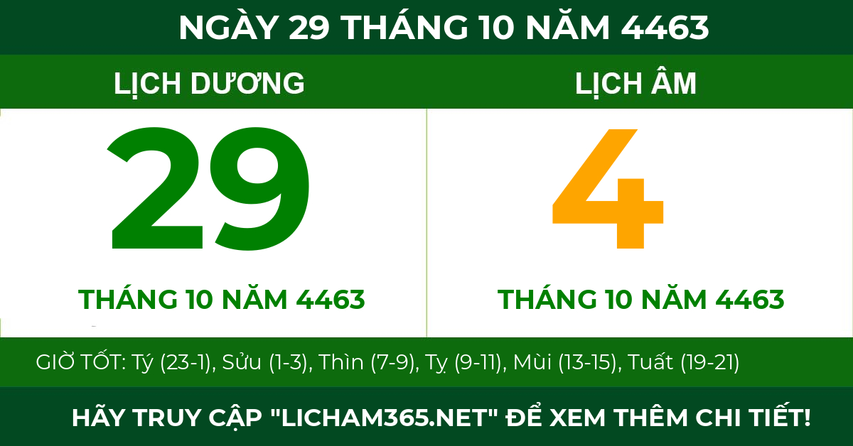 lịch âm ngày 29 tháng 10 năm 4463