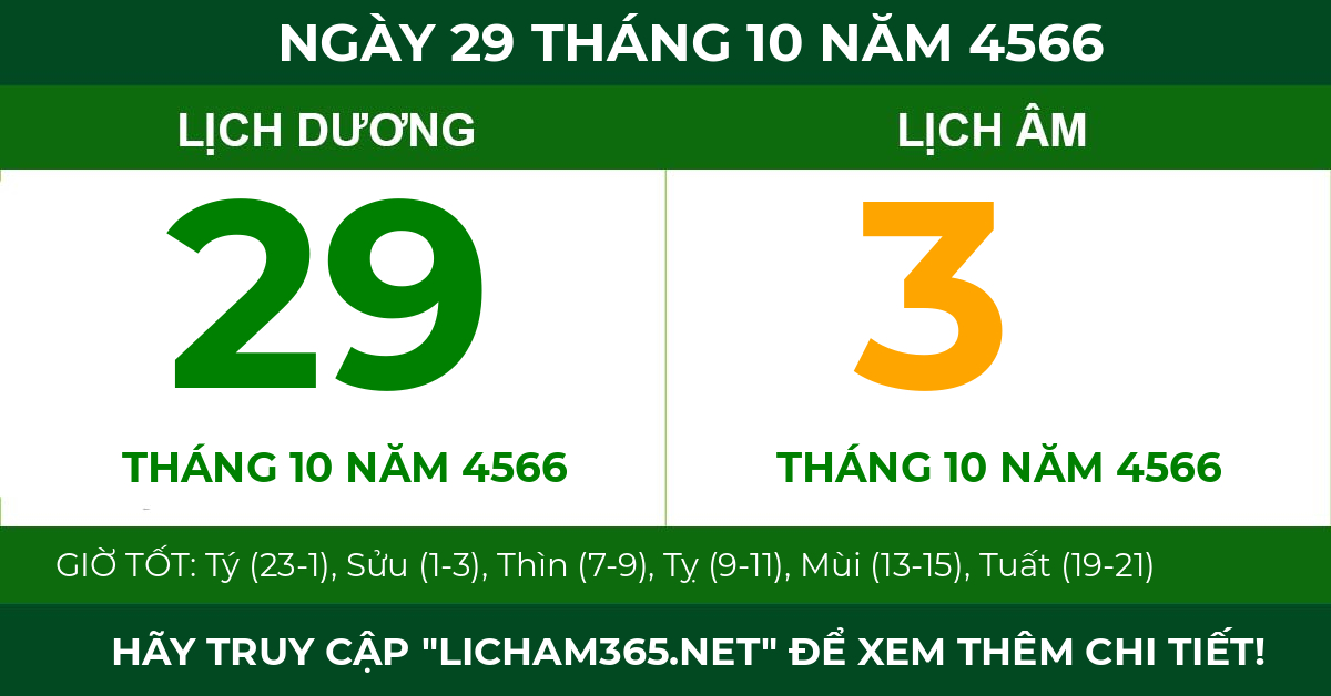 lịch âm ngày 29 tháng 10 năm 4566