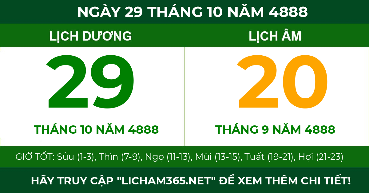 lịch âm ngày 29 tháng 10 năm 4888