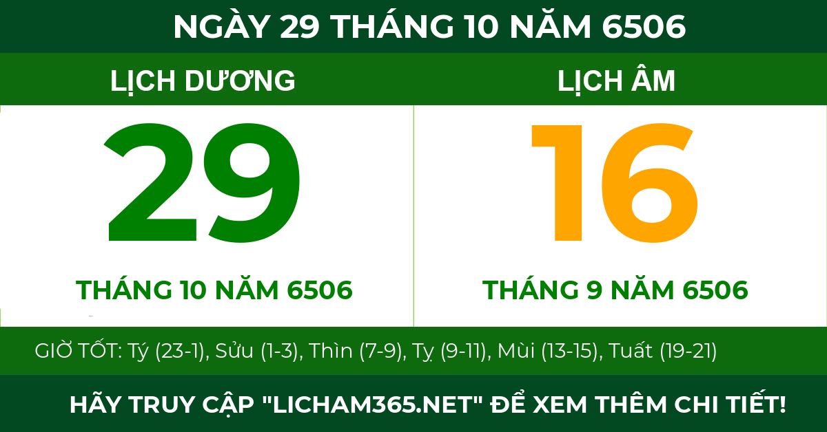 lịch âm ngày 29 tháng 10 năm 6506