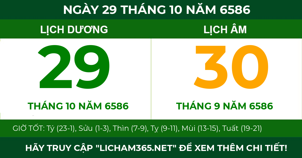 lịch âm ngày 29 tháng 10 năm 6586