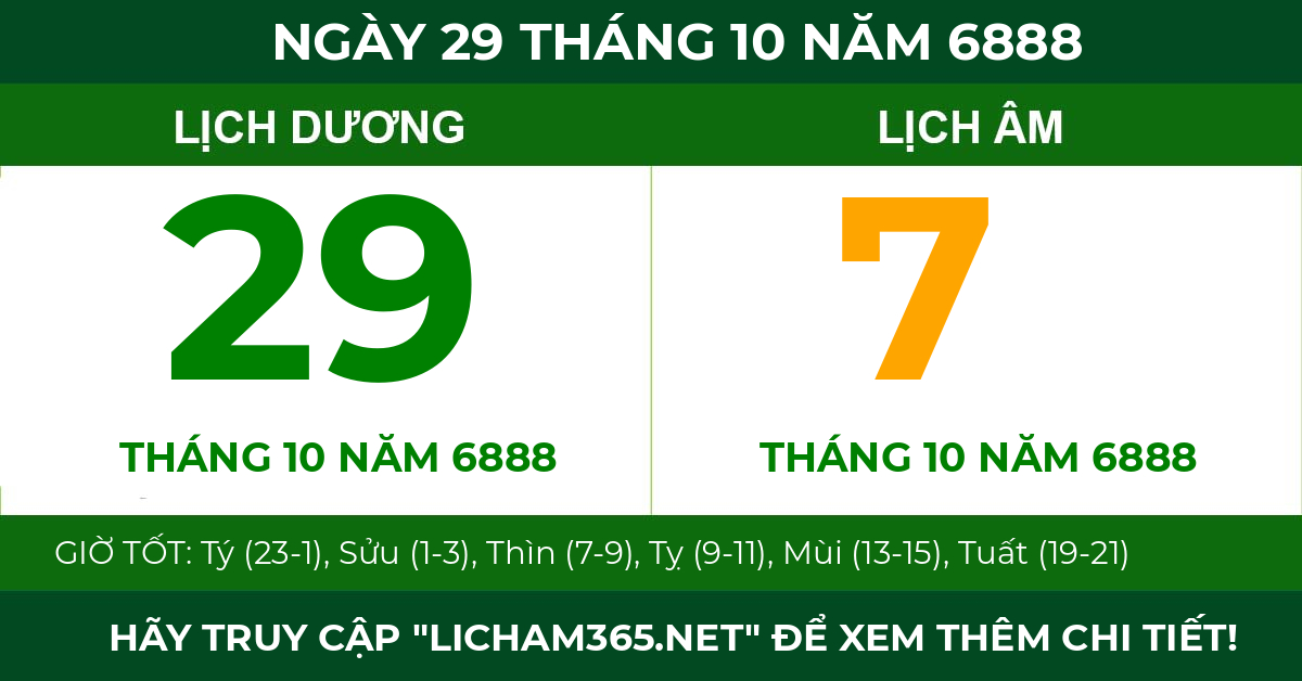lịch âm ngày 29 tháng 10 năm 6888