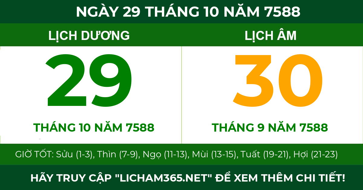 lịch âm ngày 29 tháng 10 năm 7588