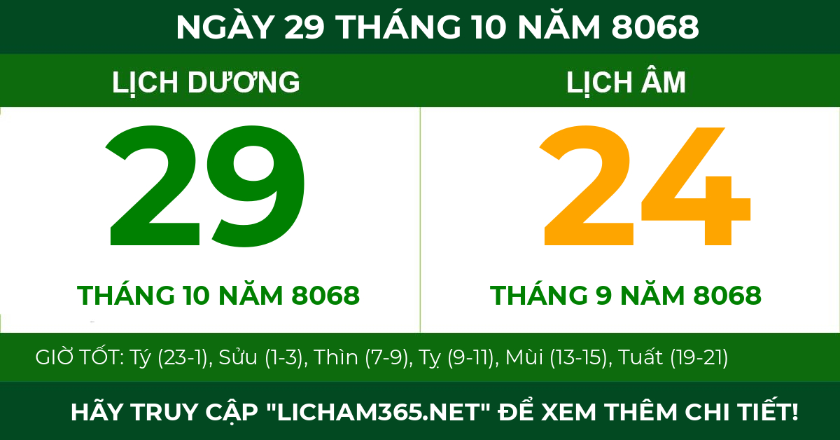 lịch âm ngày 29 tháng 10 năm 8068