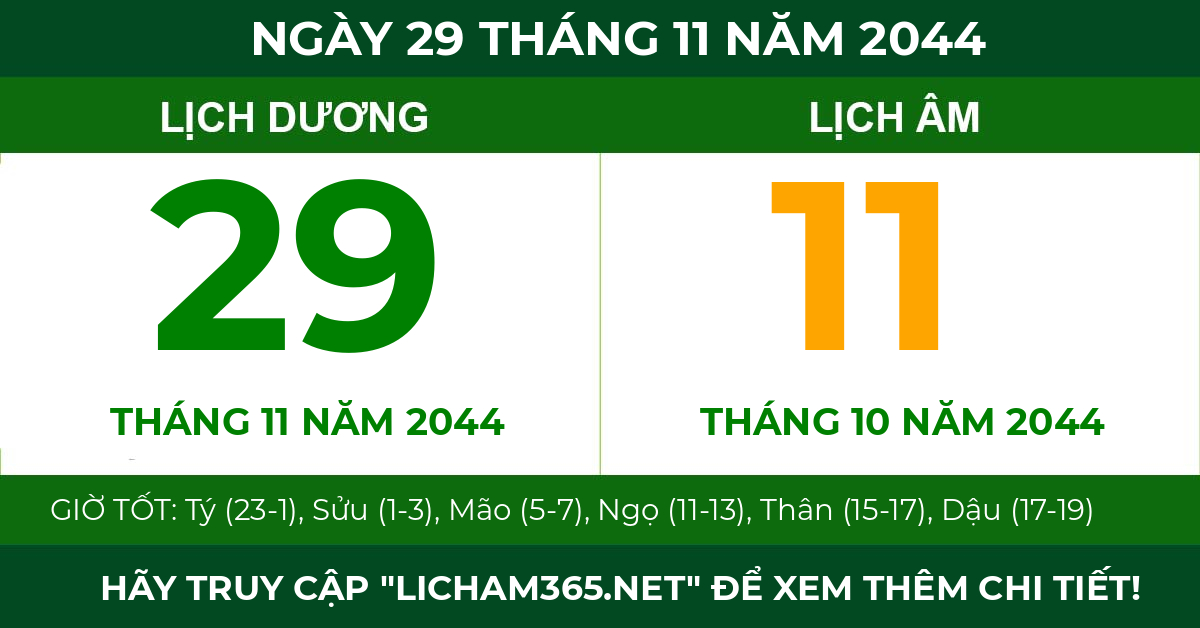 lịch âm ngày 29 tháng 11 năm 2044