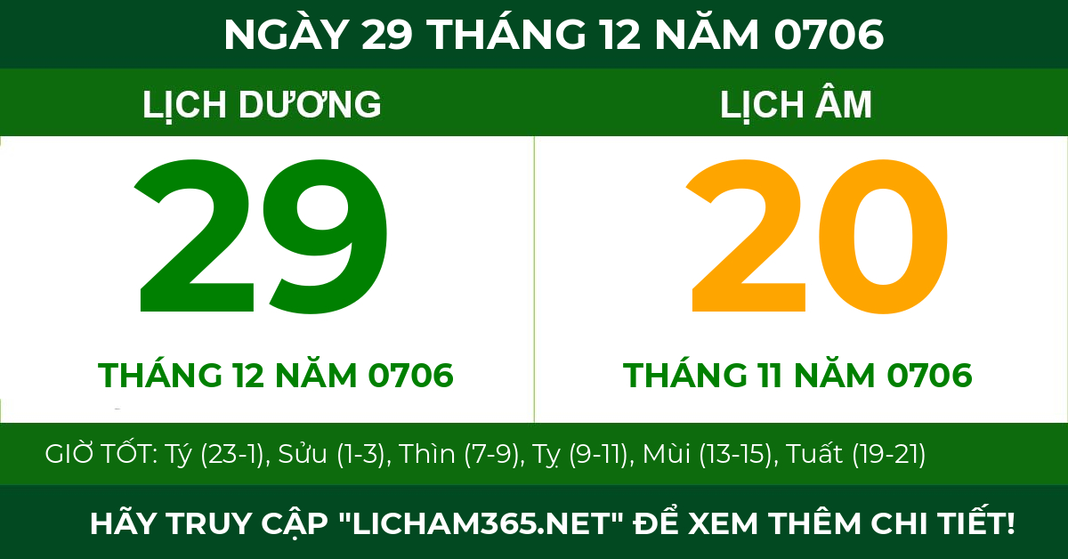 lịch âm ngày 29 tháng 12 năm 0706